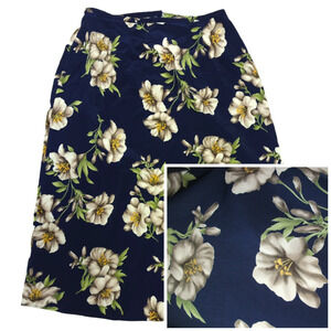 Vtg Midi Skirt Small 6p Navy Floral Poly Dark Fairy Whimsigoth Fairygoth Witchy
